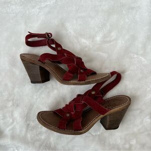 Fiorentini + Baker Heel Suede Open Toe Shoes red braided suede 37 quality